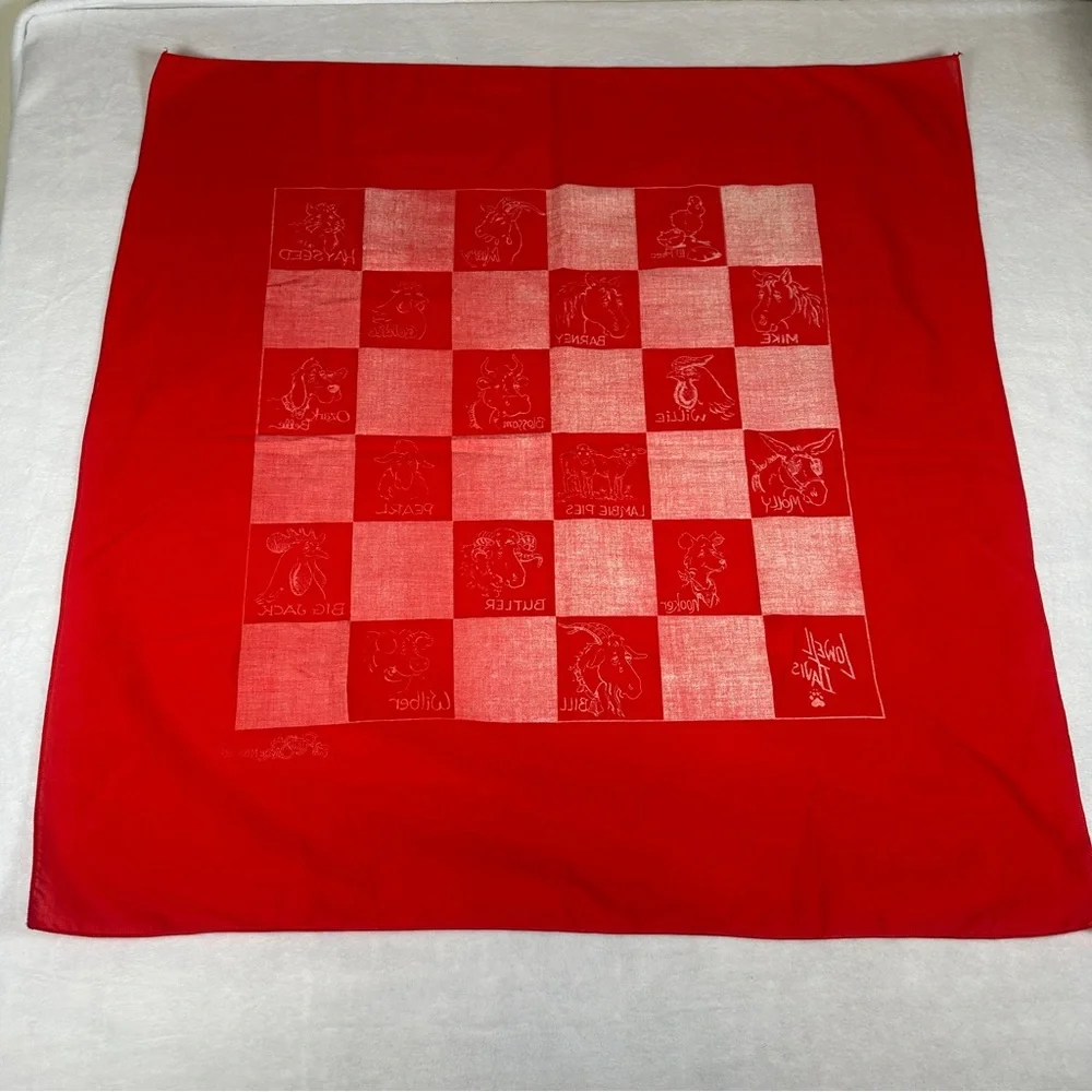 Vintage Scarf Red White bandanna‎ neck scarf bag farm animal country